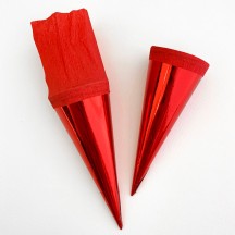 2 Metallic Paper & Crepe Cones from Germany ~ 4-3/4" ~ Red Foil + Red Crepe